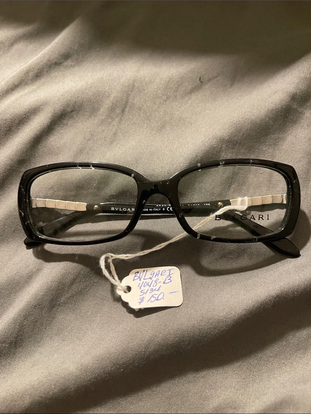 Bulgari Black Rectangular Crystal-Trim Eyeglasses